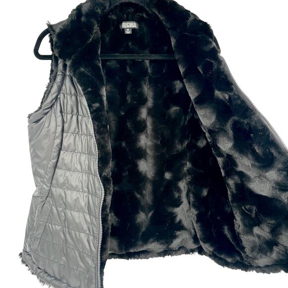 Nicole Miller Original Black Reversible Faux Fur Puff Vest Size M - Picture 6 of 7